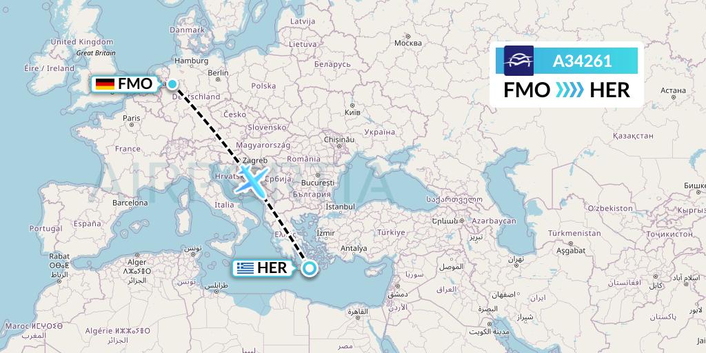 A34261 Aegean Airlines Flight Map: Munster to Heraklion