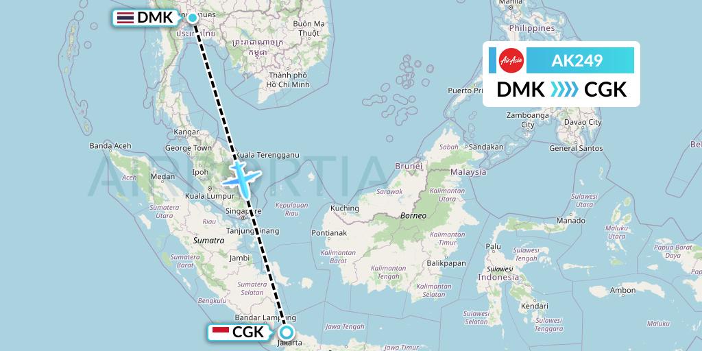 AK249 AirAsia Flight Map: Bangkok to Jakarta