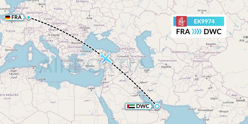 EK9974 Emirates Flight Map: Frankfurt to Dubai