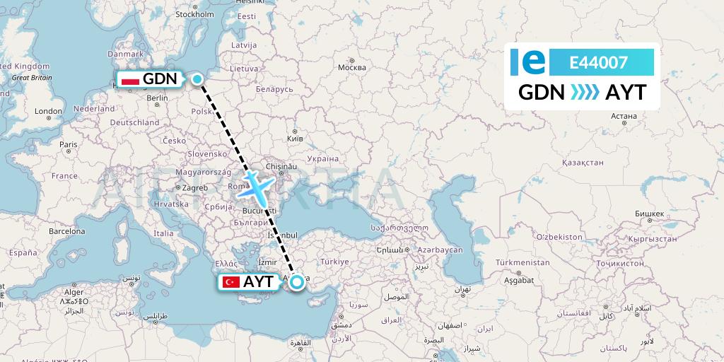 E44007 Estelar Latinoamerica C.A. Flight Map: Gdansk to Antalya