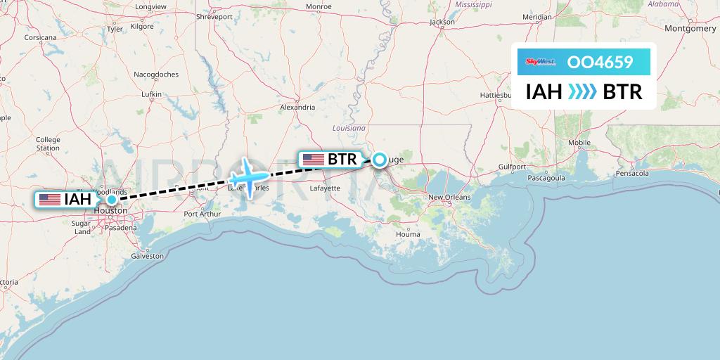 OO4659 SkyWest Airlines Flight Map: Houston to Baton Rouge