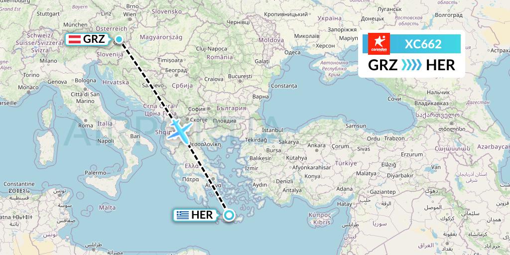 XC662 Corendon Airlines Flight Map: Graz to Heraklion