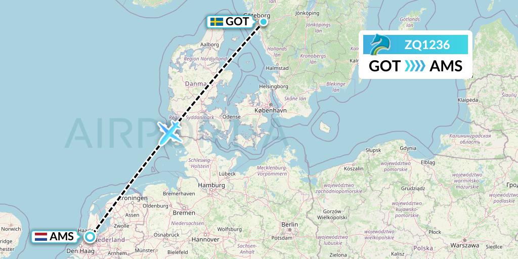 ZQ1236 Azman Air Flight Map: Gothenburg to Amsterdam