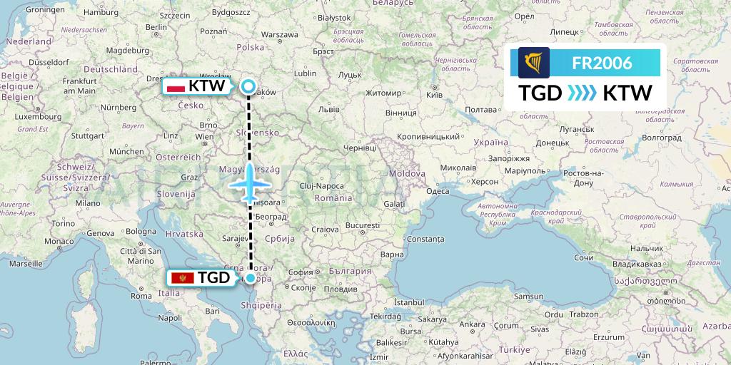 FR2006 Ryanair Flight Map: Podgorica to Katowice