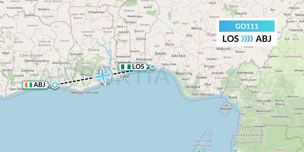 GO111 ULS Airlines Cargo Flight Map: Lagos to Abidjan