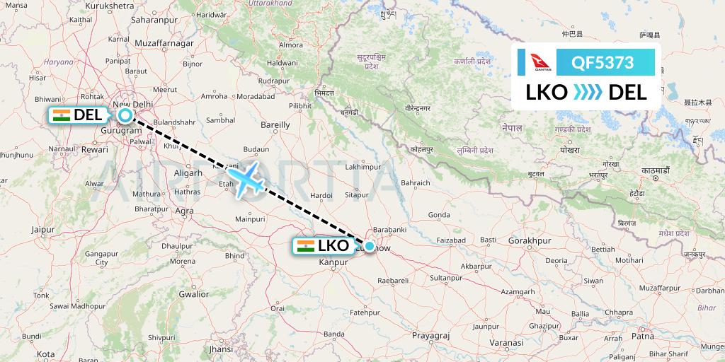 QF5373 Qantas Flight Map: Lucknow to Delhi