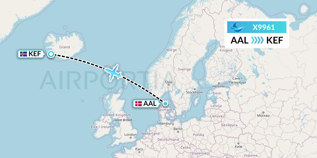 X9961 Avion Express Flight Map: Aalborg to Reykjavik