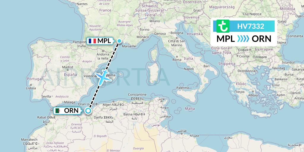 HV7332 Transavia Flight Map: Montpellier to Oran