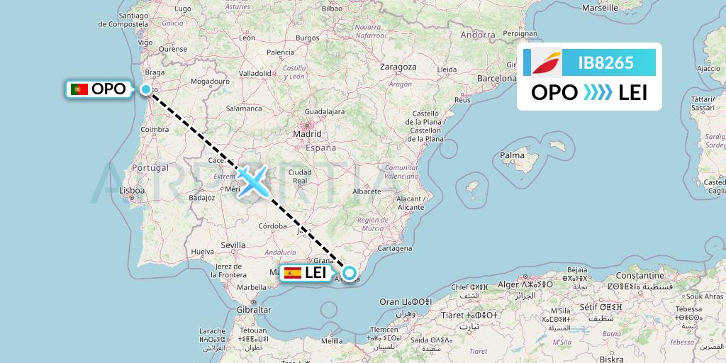 IB8265 Iberia Flight Map: Porto to Almeria