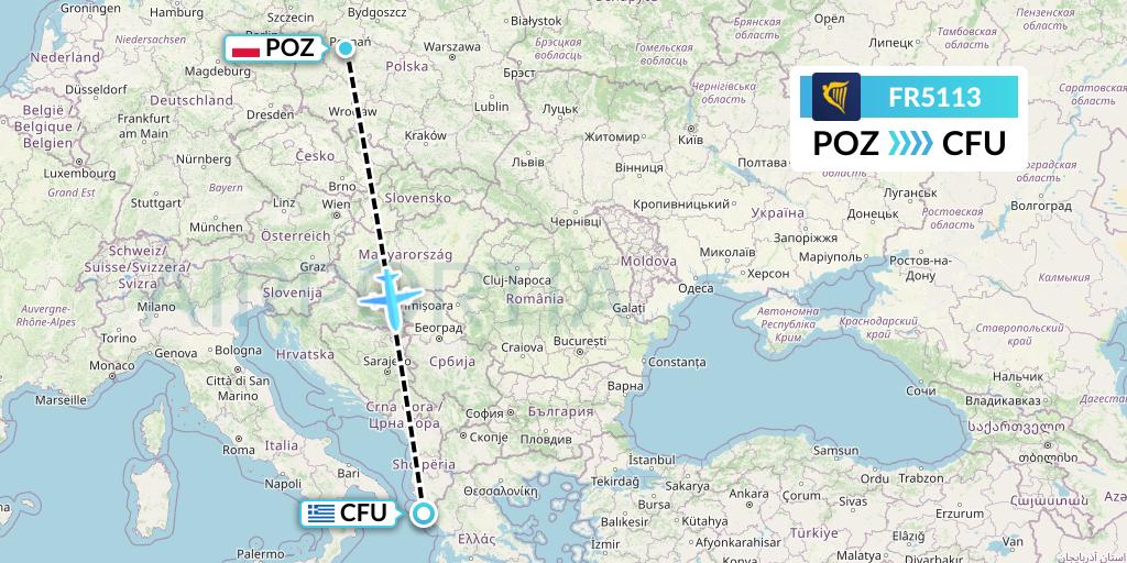 FR5113 Ryanair Flight Map: Poznan to Corfu
