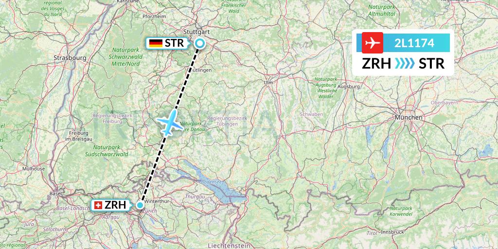 2L1174 Helvetic Airways Flight Map: Zurich to Stuttgart