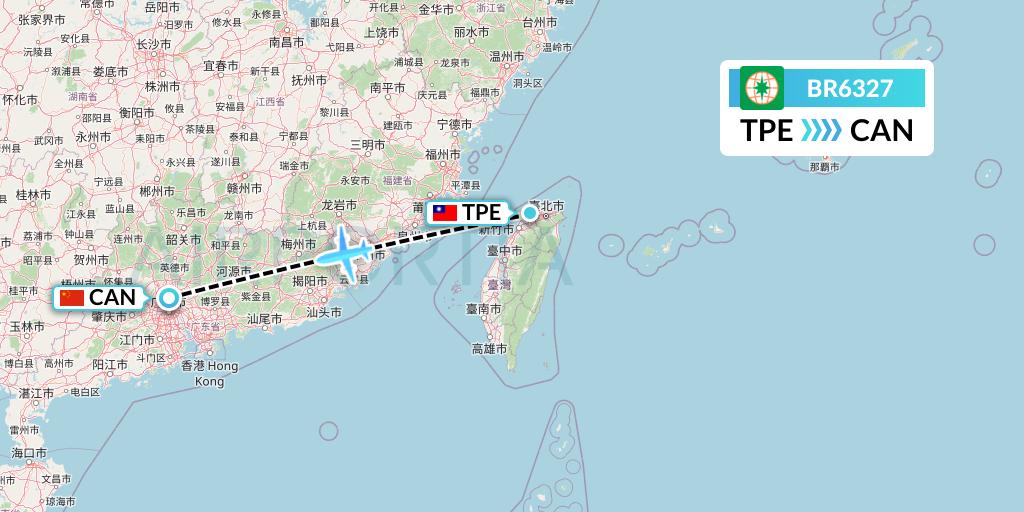 BR6327 EVA Air Flight Map: Taipei to Guangzhou