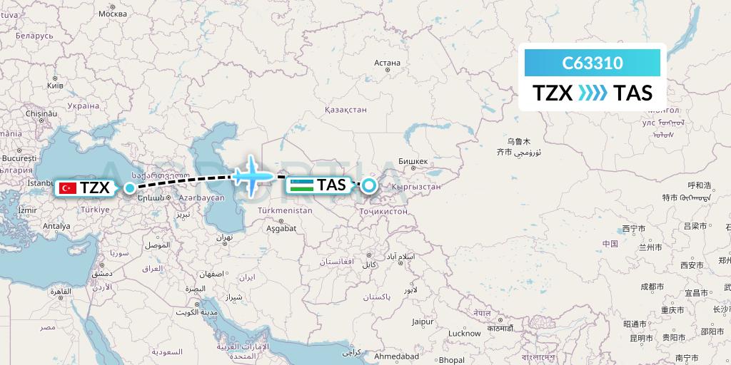 C63310 Capitol Air Express Flight Map: Trabzon to Tashkent