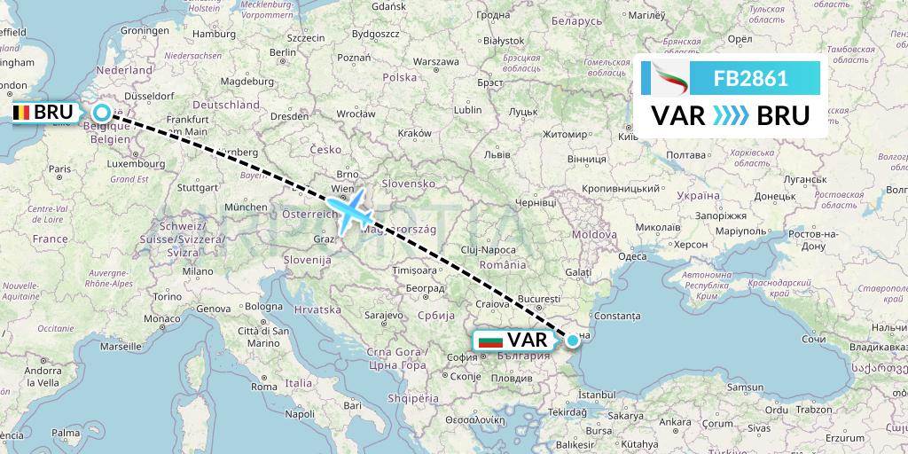 FB2861 Bulgaria Air Flight Map: Varna to Brussels