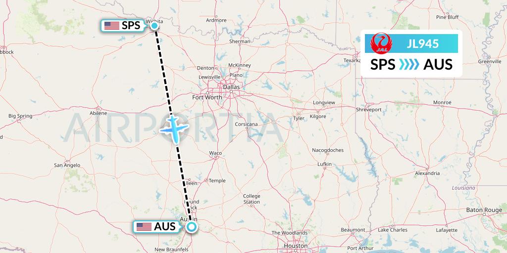 JL945 Japan Airlines Flight Map: Wichita Falls to Austin