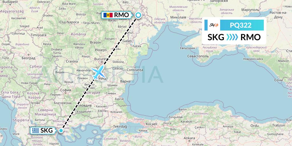 PQ322 SkyUp Airlines Flight Map: Thessaloniki to Chisinau