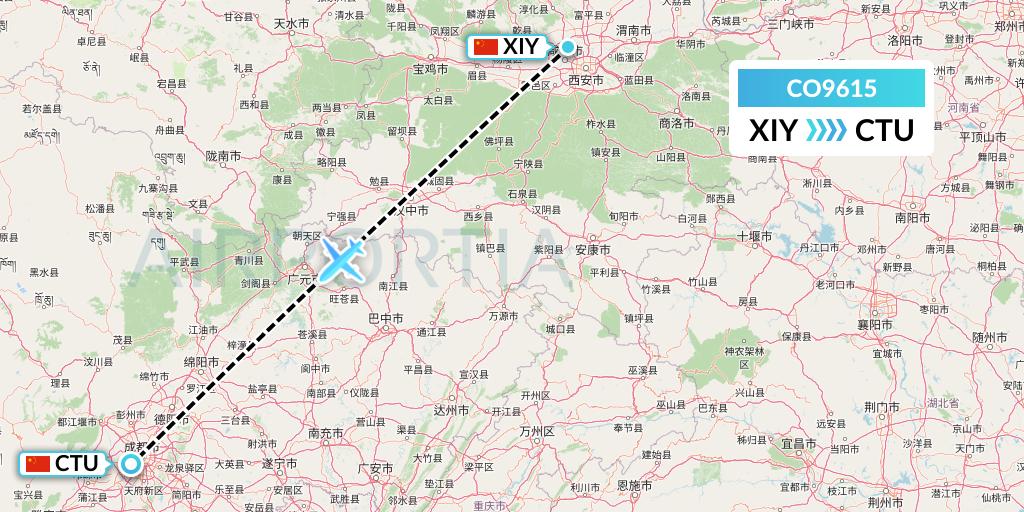 CO9615 North-Western Cargo International Airlines Flight Map: Xi'an to Chengdu
