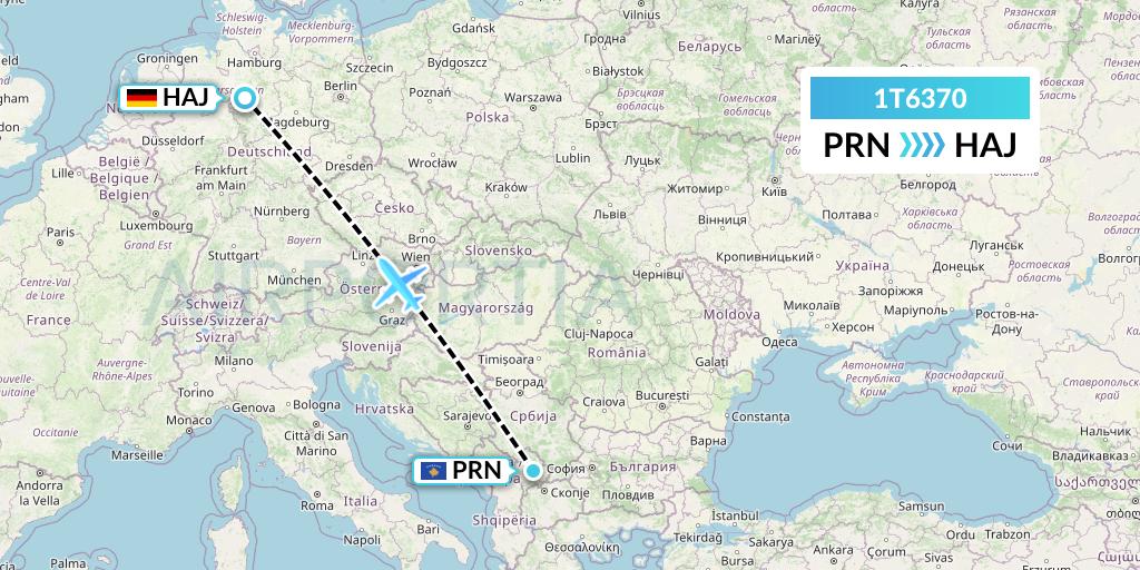 1T6370 Russian Sky Flight Map: Pristina to Hannover