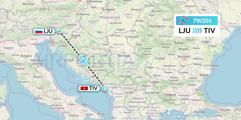 7W201 Windrose Airlines Flight Map: Ljubljana to Tivat
