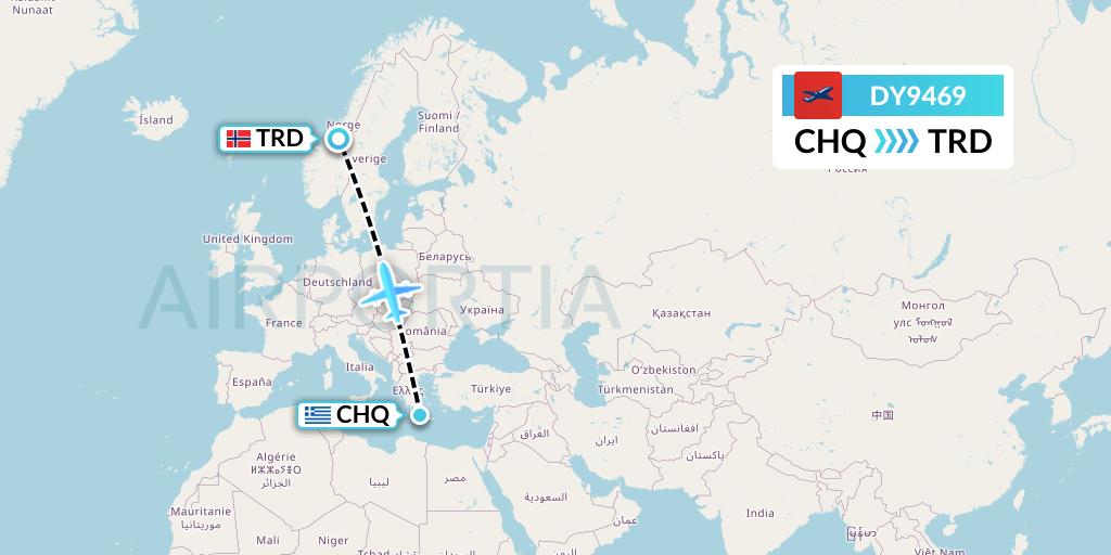 DY9469 Norwegian Flight Map: Chania to Trondheim