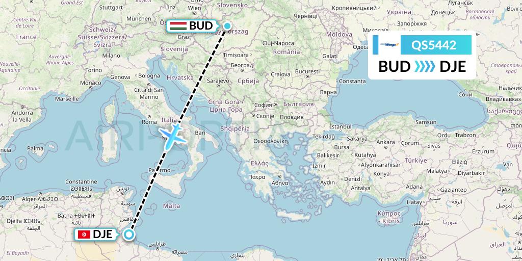 QS5442 Smartwings Flight Map: Budapest to Djerba