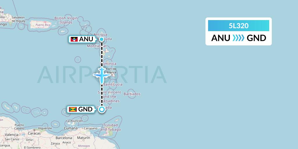5L320 Fly Salone Airlines Limited Flight Map: Antigua to Point Salines