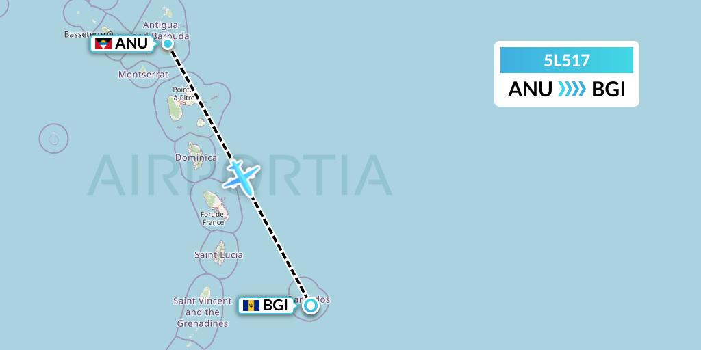 5L517 Fly Salone Airlines Limited Flight Map: Antigua to Bridgetown