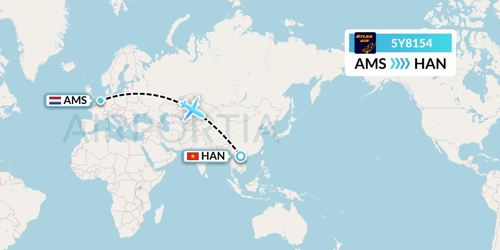 5Y8154 Atlas Air Flight Map: Amsterdam to Hanoi
