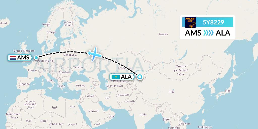 5Y8229 Atlas Air Flight Map: Amsterdam to Almaty