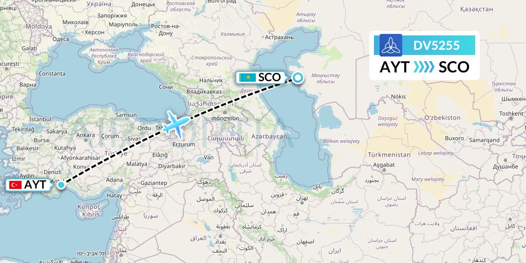 DV5255 SCAT Flight Map: Antalya to Aktau