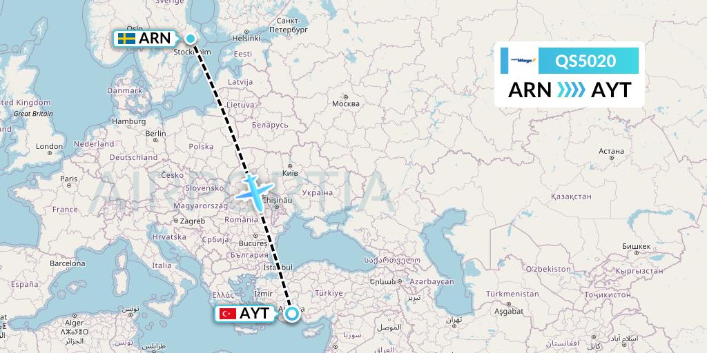 QS5020 Smartwings Flight Map: Stockholm to Antalya
