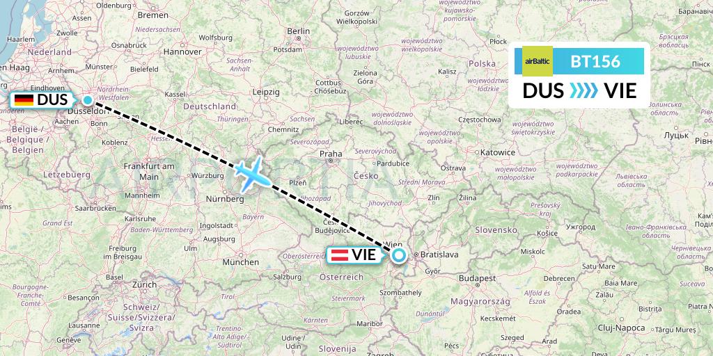 BT156 Air Baltic Flight Map: Dusseldorf to Vienna