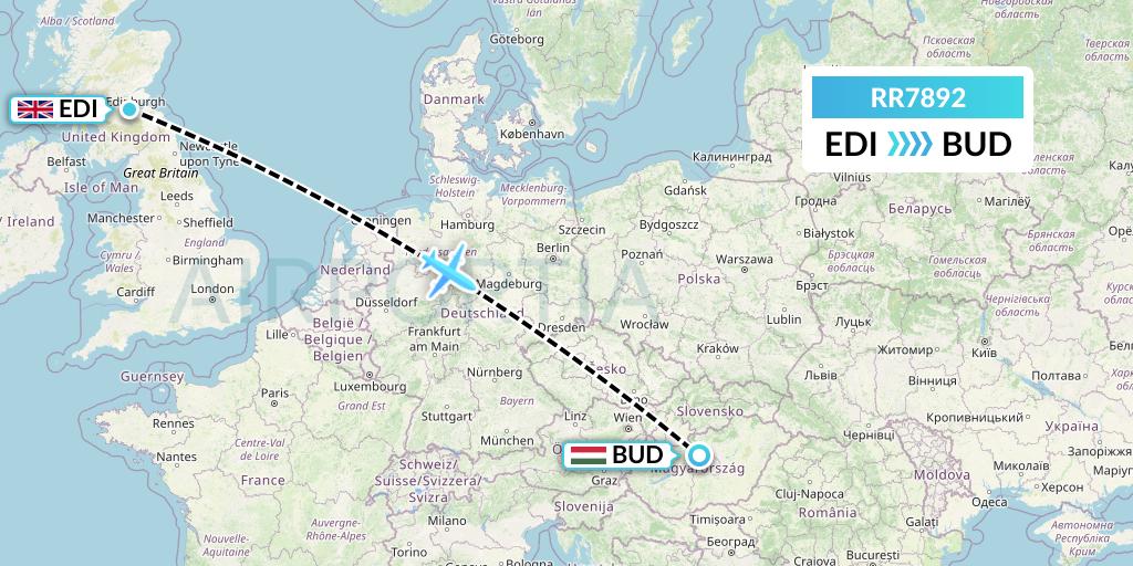 RR7892 Royal Air Force Flight Map: Edinburgh to Budapest