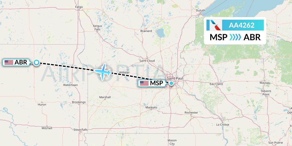 AA4262 American Airlines Flight Map: Minneapolis to Aberdeen