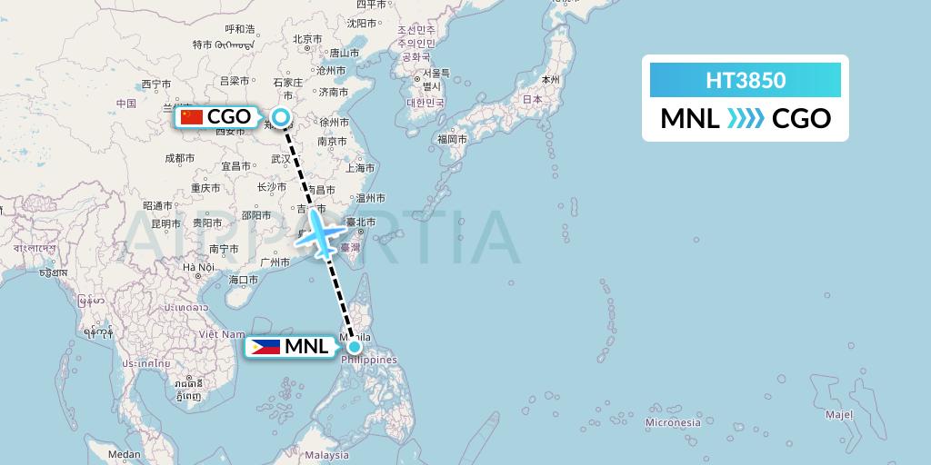 HT3850 Ningxia Cargo Airlines CO.,LTD Flight Map: Manila to Zhengzhou