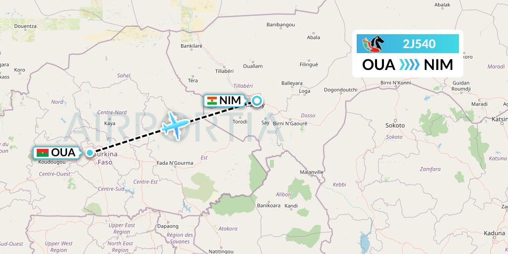 2J540 Air Burkina Flight Map: Ouagadougou to Niamey