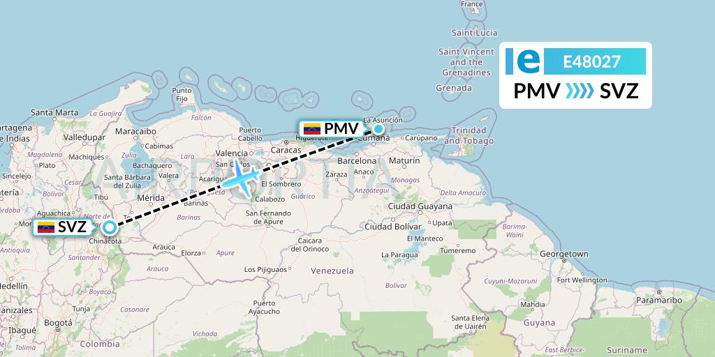 E48027 Estelar Latinoamerica C.A. Flight Map: Porlamar to Venezuela