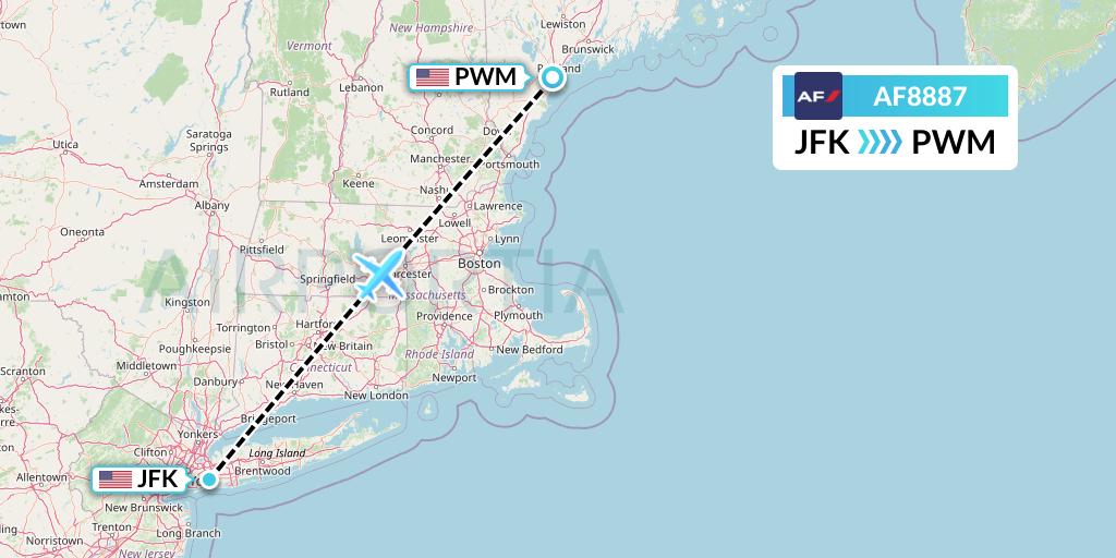 AF8887 Air France Flight Map: New York to Portland