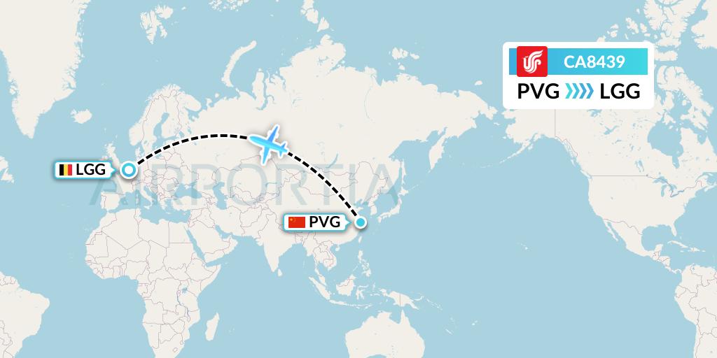 CA8439 Air China Flight Map: Shanghai to Liege