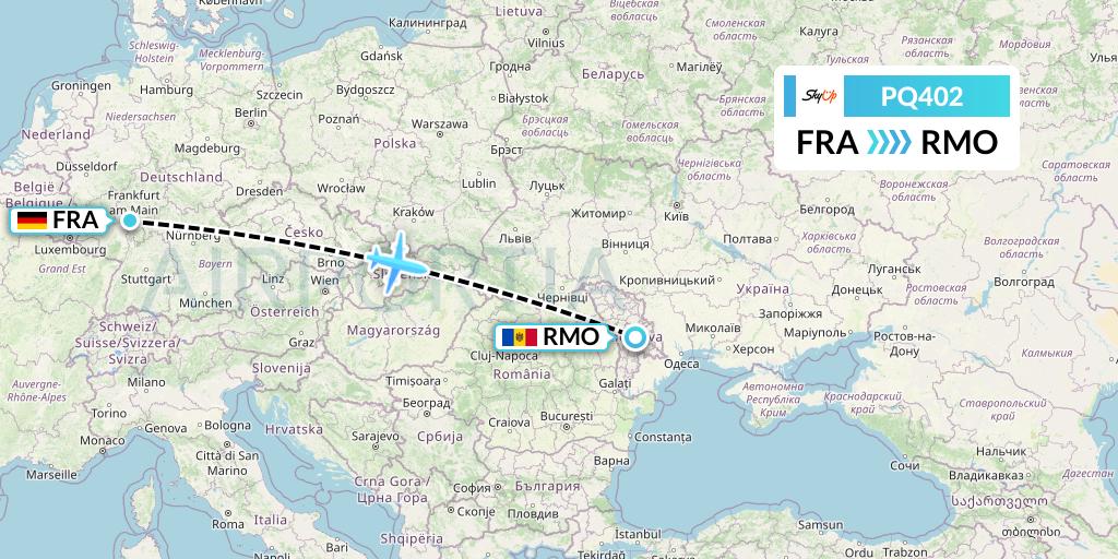 PQ402 SkyUp Airlines Flight Map: Frankfurt to Chisinau