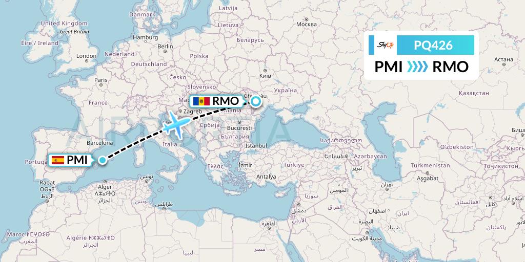 PQ426 SkyUp Airlines Flight Map: Palma de Mallorca to Chisinau