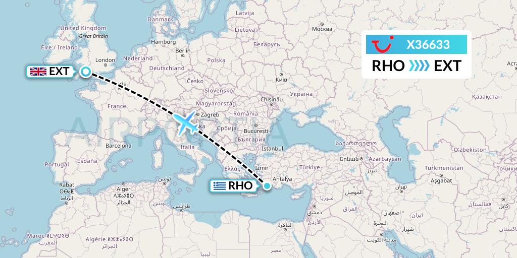 X36633 TUI fly Germany Flight Map: Rhodes to Exeter