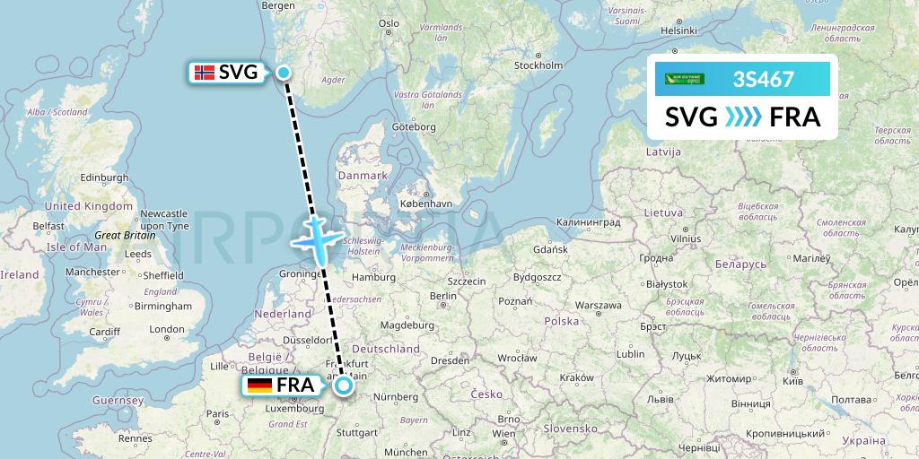 3S467 Air Antilles Express Flight Map: Stavanger to Frankfurt