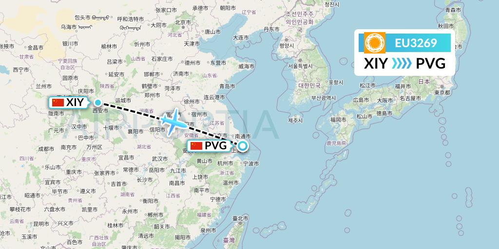 EU3269 Chengdu Airlines Flight Map: Xi'an to Shanghai