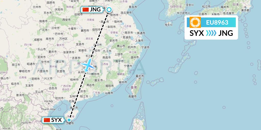 EU8963 Chengdu Airlines Flight Map: Sanya to Jining
