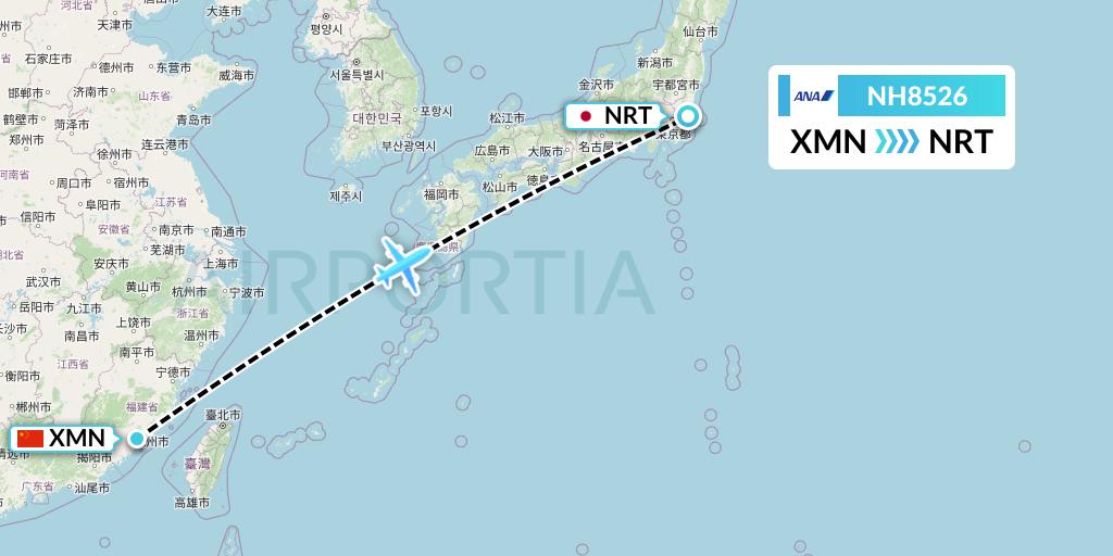 NH8526 All Nippon Airways Flight Map: Xiamen to Tokyo