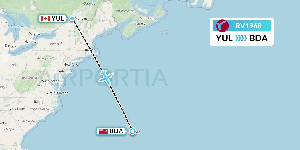 RV1968 Air Canada Rouge Flight Map: Montreal to Bermuda