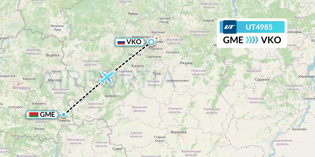 UT4985 UTair Flight Map: Gomel to Moscow