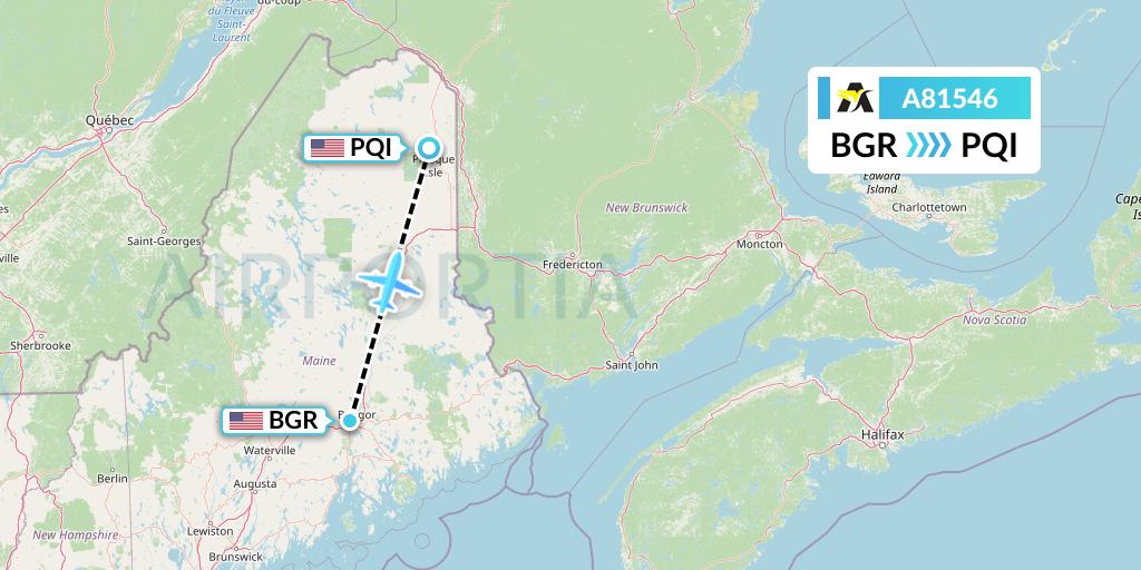 A81546 Aerolink Uganda Flight Map: Bangor to Presque Isle