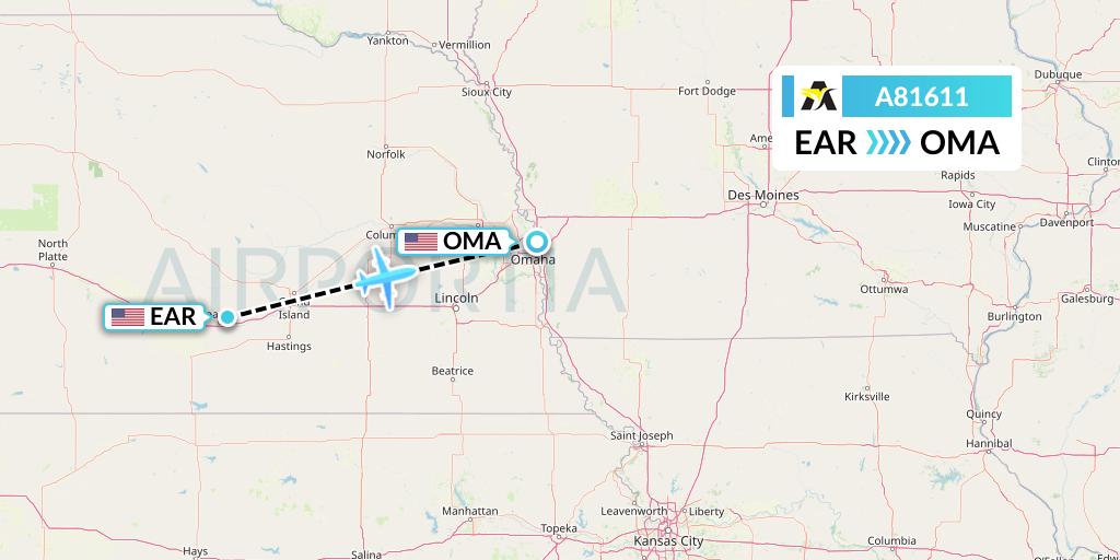 A81611 Aerolink Uganda Flight Map: Kearney to Omaha